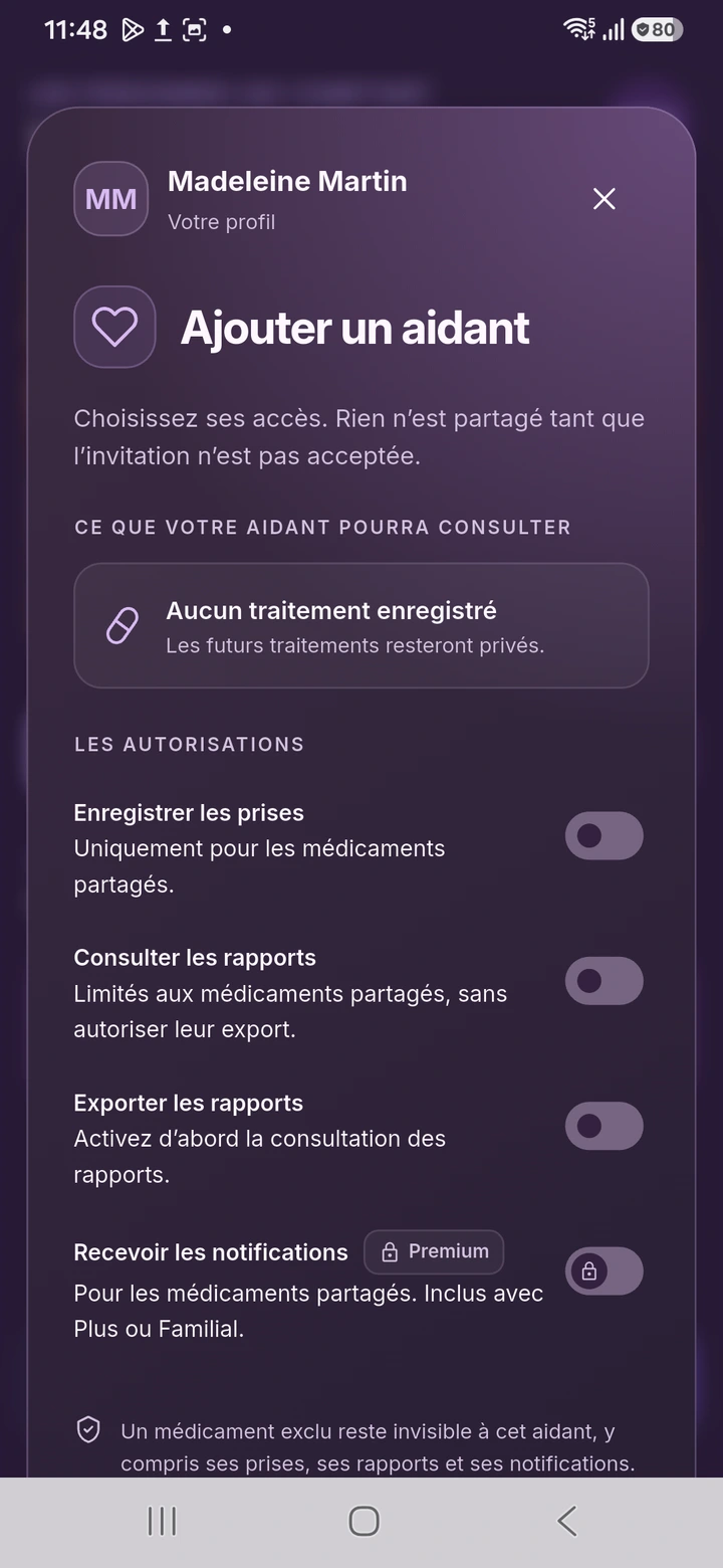 Autorisations proposées avant une invitation : les options visibles sont désactivées