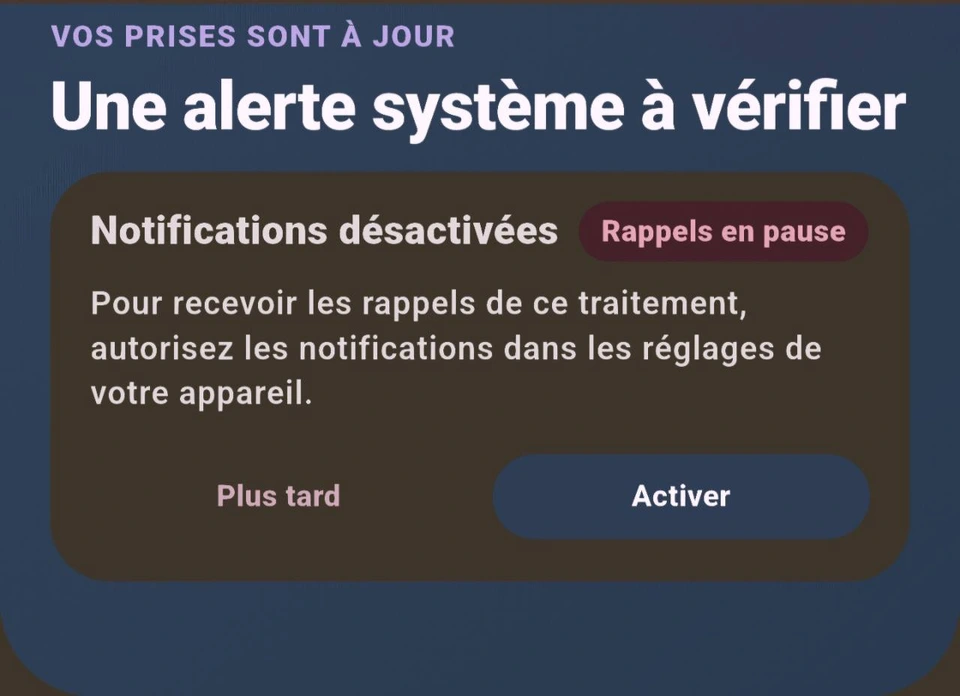 Avertissement dans Kwesī : notifications désactivées et rappels en pause